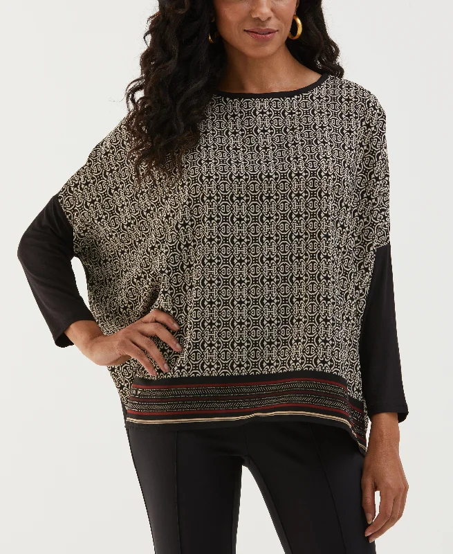 Super Bargain Medallion Print Knit Woven Top