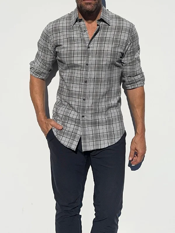 Shop Now No-Pocket Plaid Flannel in Light Gray- Small Batch #566