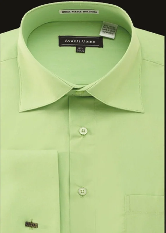 Special Savings Men's French Cuff Dress Shirt Spread Collar- Color Apple Green