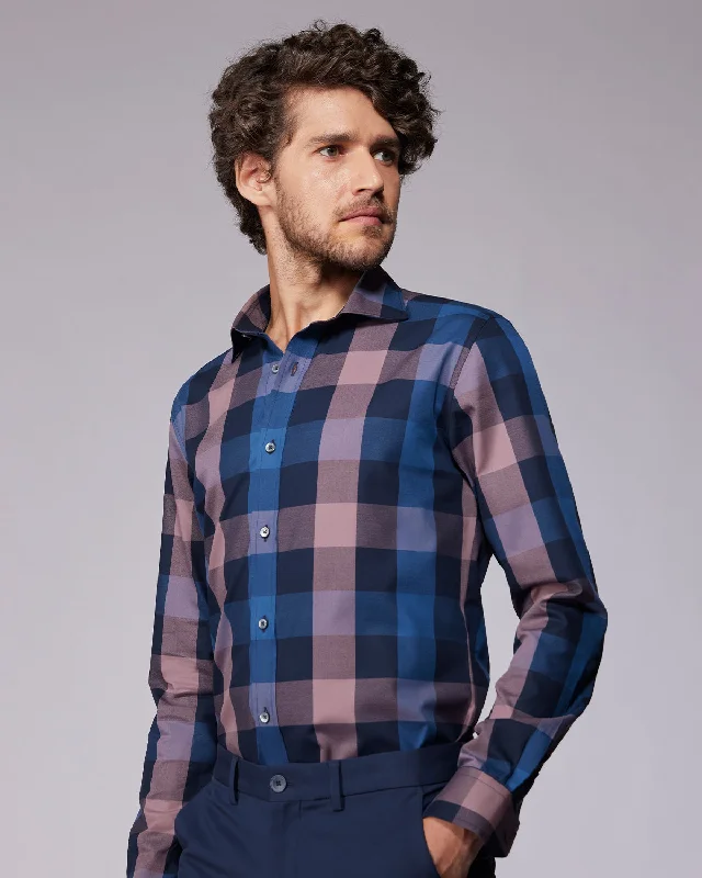 Buy More, Save More Cotton Dobby Checked Shirt - Mauve & Navy