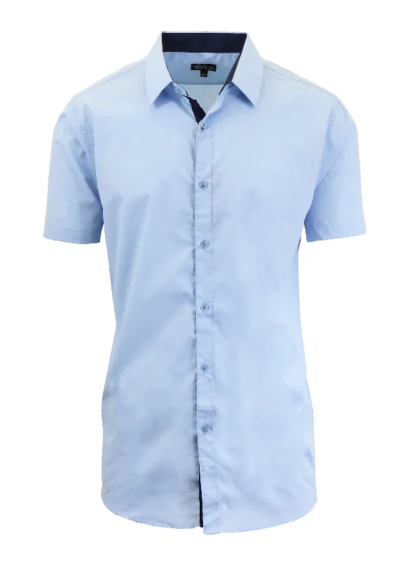 Hurry In Men's Short Sleeve Slim Fit Solid Button Down Dress Shirt