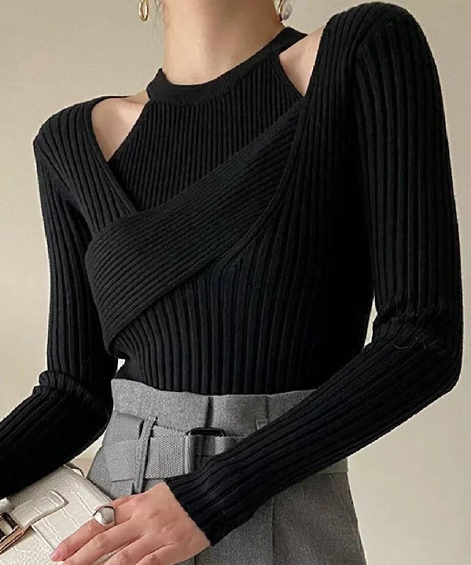Weekend Discounts You Deserve Two Piece Knit Sweater In Black