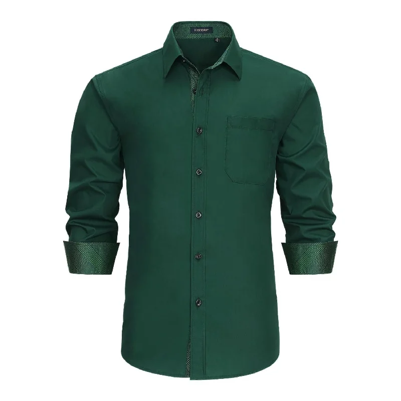 Super Deal Men's Patchwork Dress Shirt with Pocket - DARK GREEN