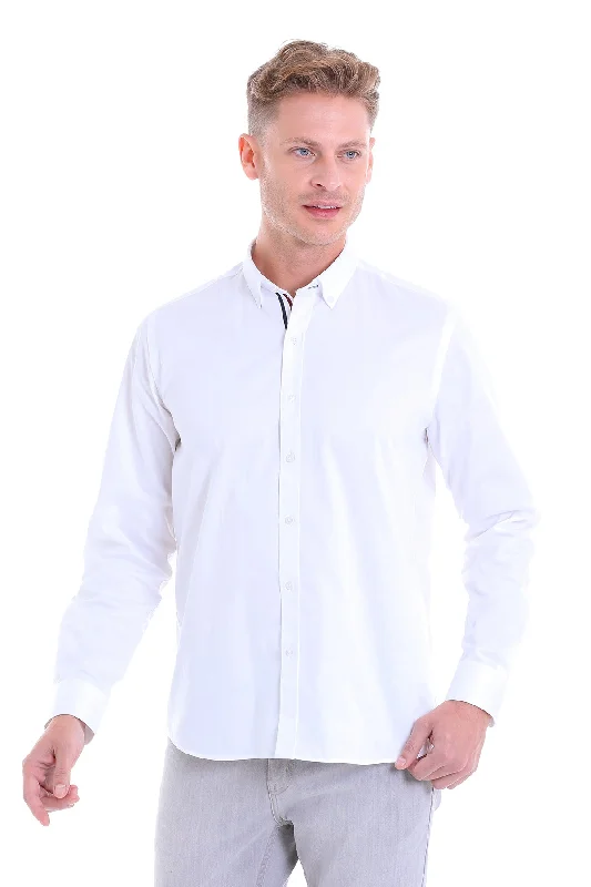 Great Deals Comfort Fit Button-Down Collar Cotton White Dress Shirt