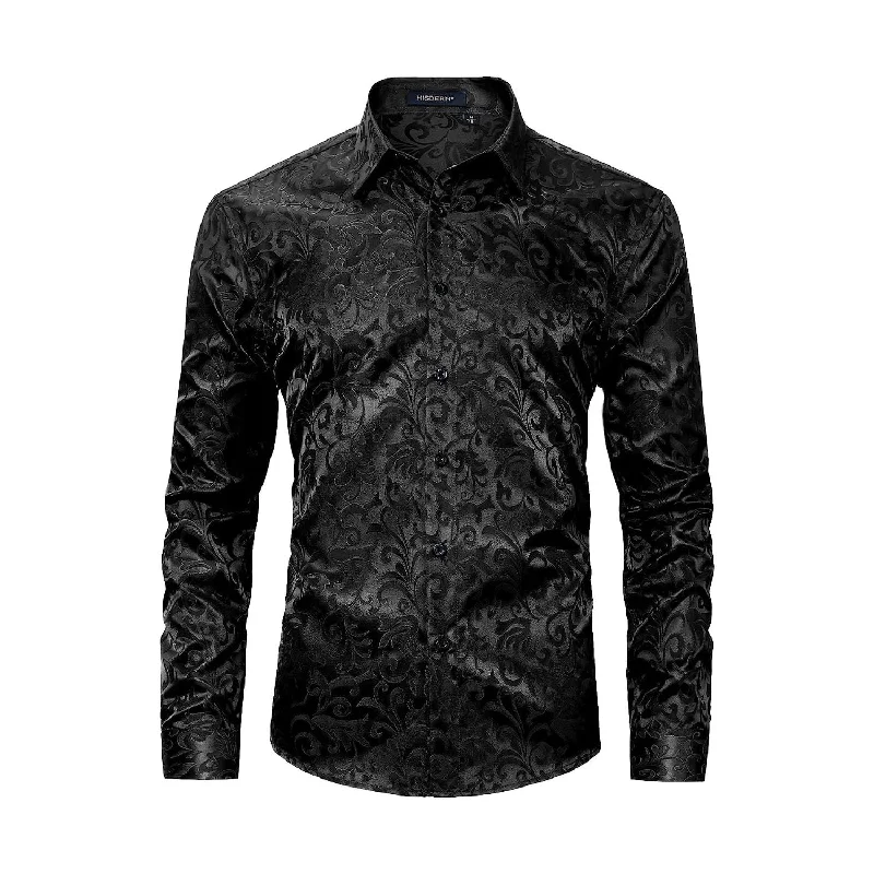 Weekend Deal Men's Long Sleeve Shiny Shirt - BLACK2