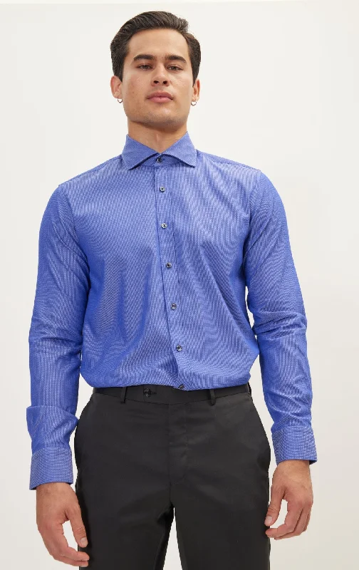 Act Now Jacquard Cotton Tonal Button Dress Shirt - Dark Blue