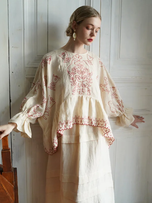 Weekend Offers You Can't Ignore Unlogical Poem Retro Style Paper-cut Embroidery Cape Sleeve Blouse