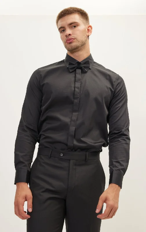 Early Access Pure Cotton Hidden Placket Dress Shirt - Black