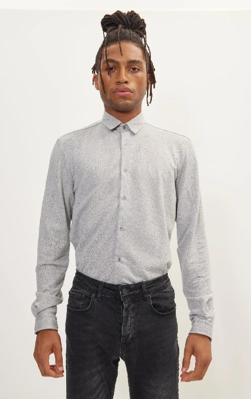 Weekend Savings Bonanza Pure Cotton Knit Travel Shirt - Grey Melange