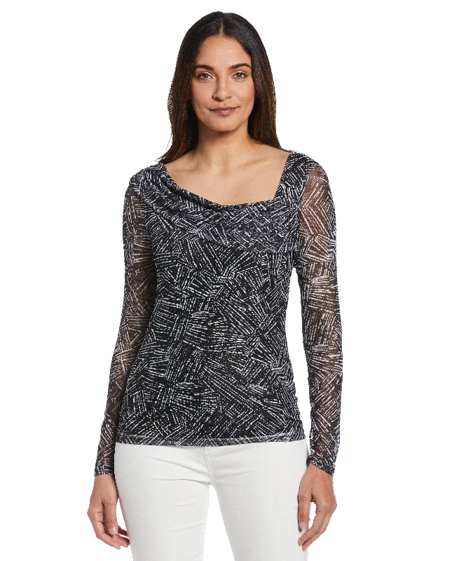 Shop and Save Printed Asymmetrical Mesh Top