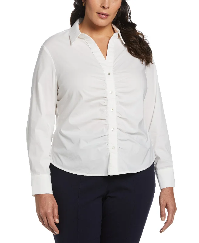 Weekend Deals That Dazzle Plus Size Ruched Front Poplin Shirt