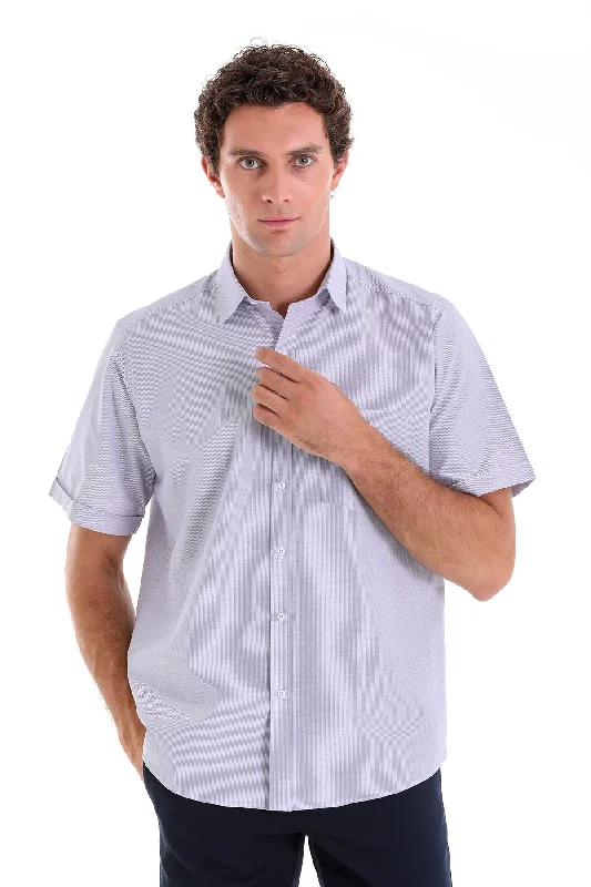 Seasonal Clearance Regular Fit Pin Check Cotton Blend Purple Dress Shirt