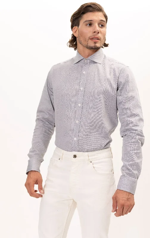 Weekend Wonders Await! Convertible Cuff Oxford Cotton Spread Collar Dress Shirt - Grey Weekend Wonders Await! Convertible Cuff Oxford Cotton Spread Collar Dress Shirt - Grey