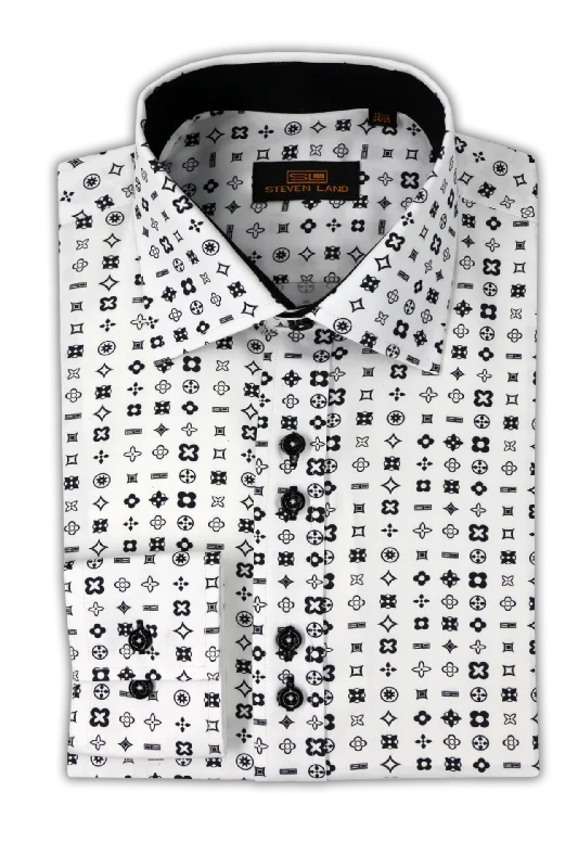Big Savings Steven Land Dress shirt | Satin Motif Pattern | Point Collar | Button Cuff