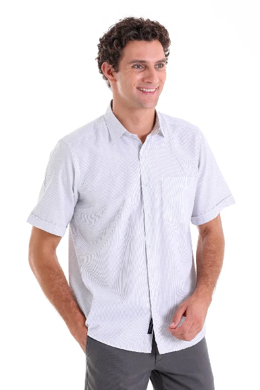Savings Event Comfort Fit Striped Cotton Blend Gray Dress Shirt
