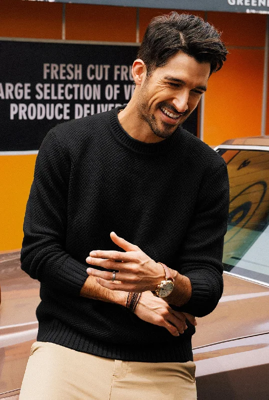 The Best Prices Men Textured Sweater Long Sleeve Crew Neck Ribbed Cuff Pullover