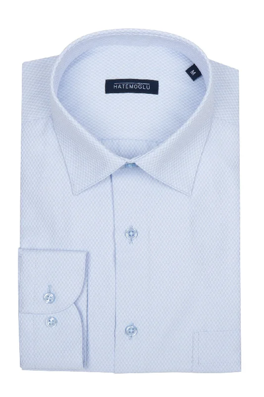 Limited Edition Classic Fit Pin Check Cotton Blend Ice Blue Dress Shirt