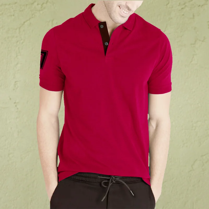 Savings Galore Men Solid Polo Neck Cotton Blend Red, Black T-Shirt