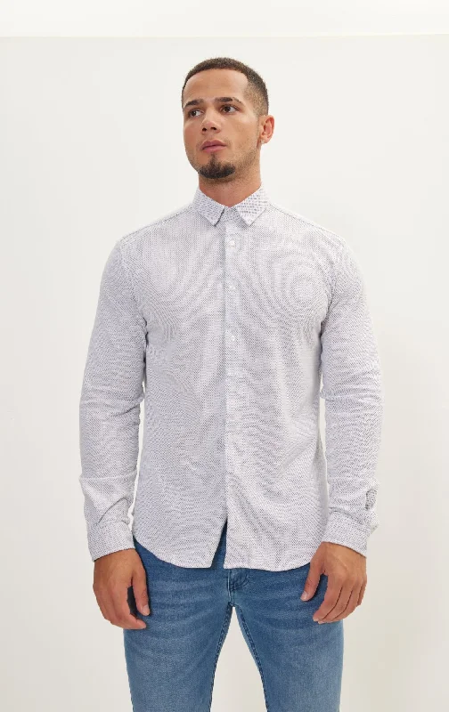 Weekend Bargains Just for You Pure Cotton Knit Travel Shirt - White Honeycomb Jacquard Weekend Bargains Just for You Pure Cotton Knit Travel Shirt - White Honeycomb Jacquard