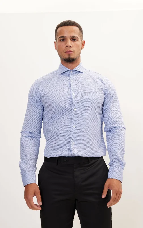 Bargain Blast Pure Cotton French Placket Spread Collar Dress Shirt - White Navy Pinpoint Oxford