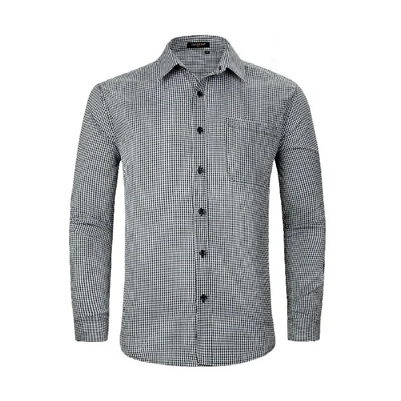 Savings Galore Men's Casual Long Sleeve Plaid Shirt - BLACK