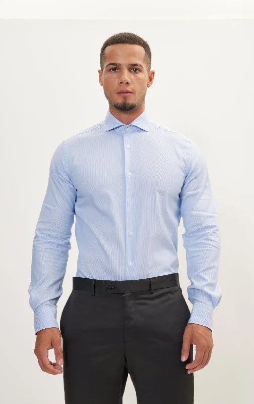 Savings Galore Pure Cotton French Placket Spread Collar Dress Shirt - Blue Striped