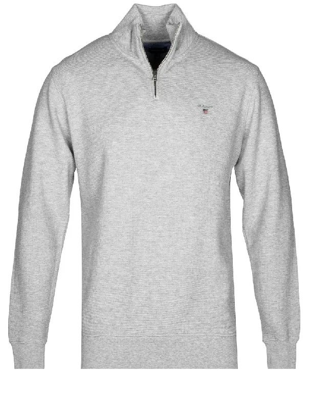 Exclusive Online Offer Sweatshirt mit Waffelmuster und halbem Reißverschluss Hellgrau Melange