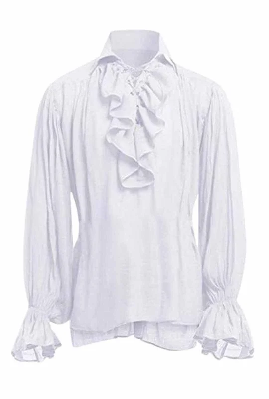 Extra Discount Men's White Ruffled Pirate Shirt