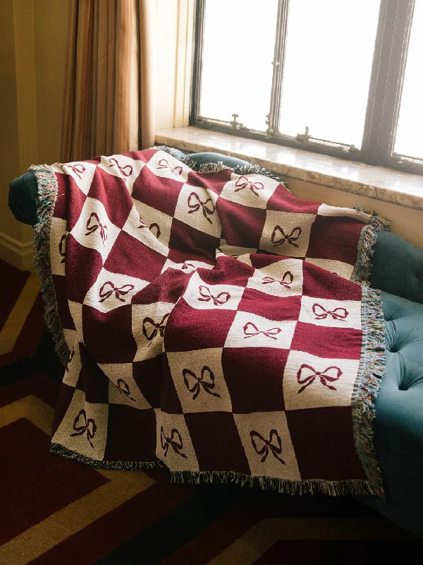 Big Deal Archie Throw Blanket - Merlot Bow Check