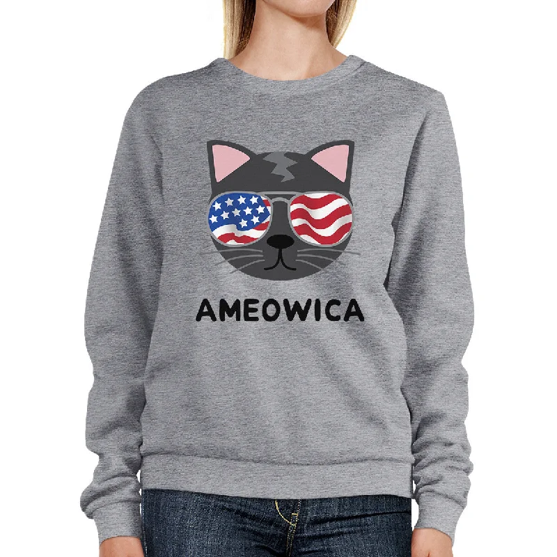 Half Price Ameowica Unisex Gray Cute Cat Sweatshirt For Independence Day
