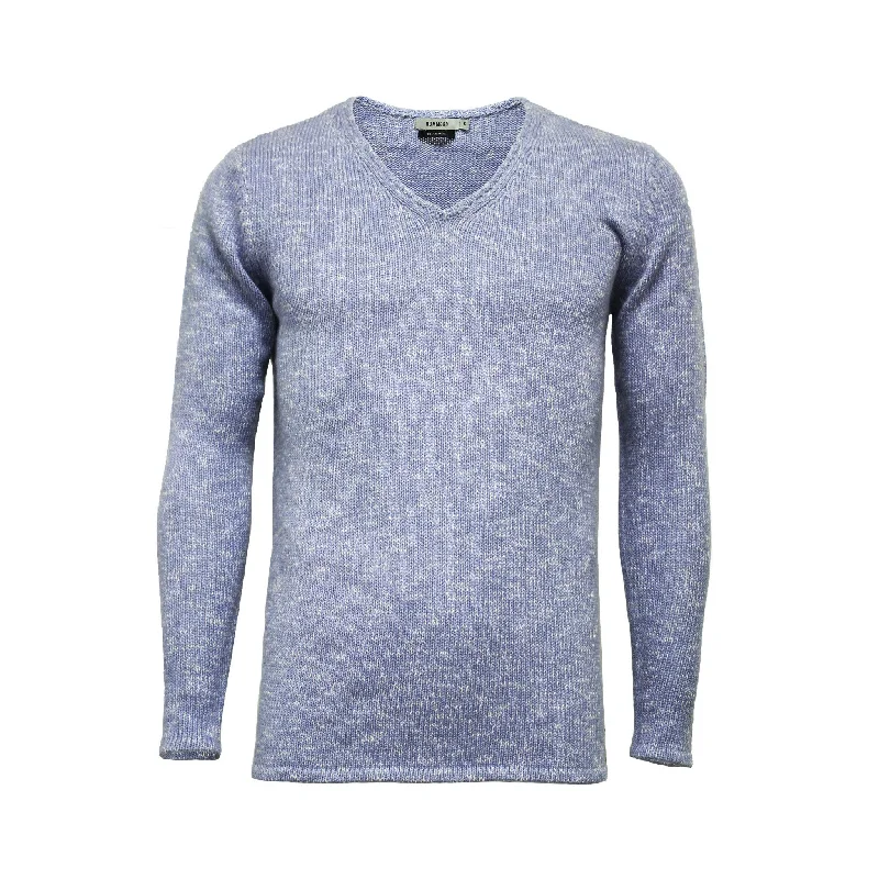 Fantastic Savings Melange Cashmere V Neck Sweater in Jersey Stitch Blue White