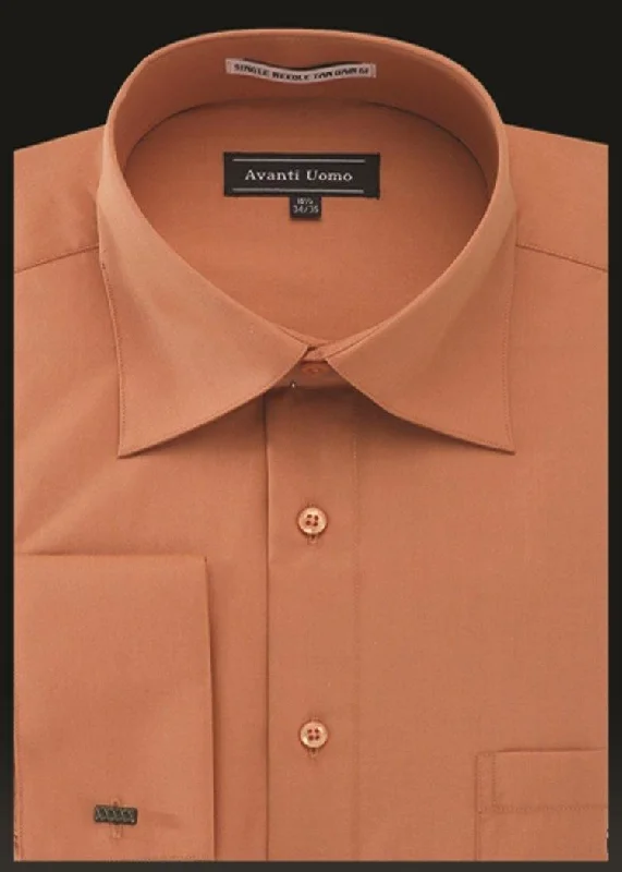 Don't Miss Out Men's French Cuff Dress Shirt Spread Collar- Burnt Orange
