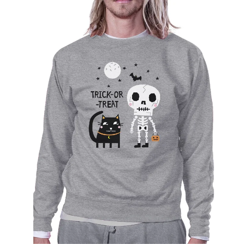 Sale Event Trick-Or-Treat Skeleton Black Cat Grey SweatShirt