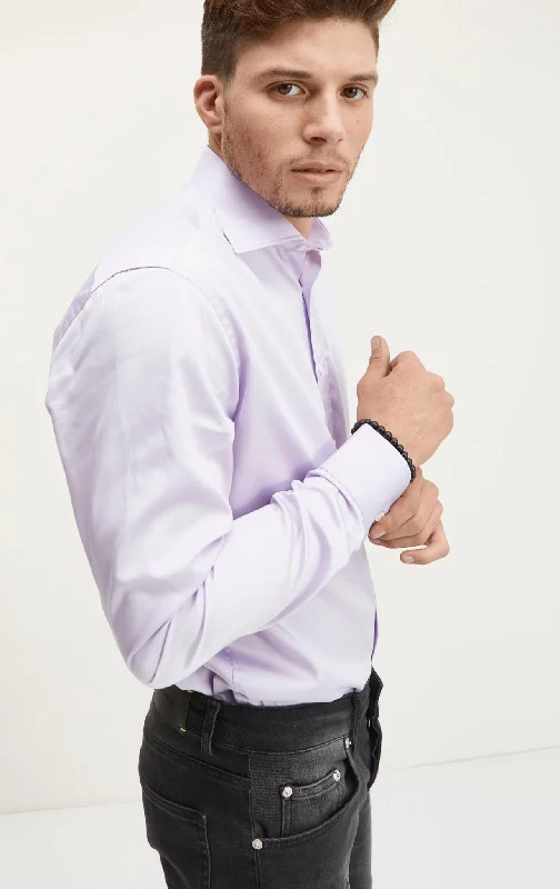 Big Savings Pure Cotton Spread Collar Fitted Dress Shirt - Lavender
