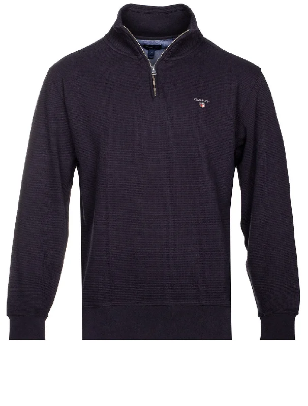 Mega Sale Sweatshirt mit Waffelmuster und halbem Reißverschluss, Abendblau