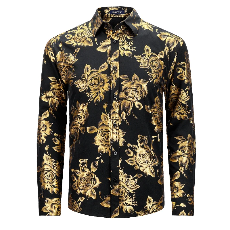 Special Buy Shiny Rose Gold Party Shirt - BLACK-2