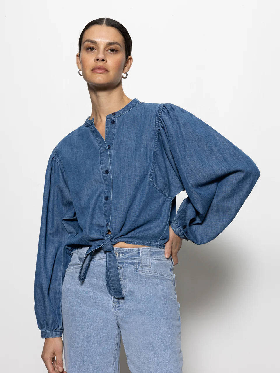 Weekend Savings Sensation Tie Front Volume Blouse