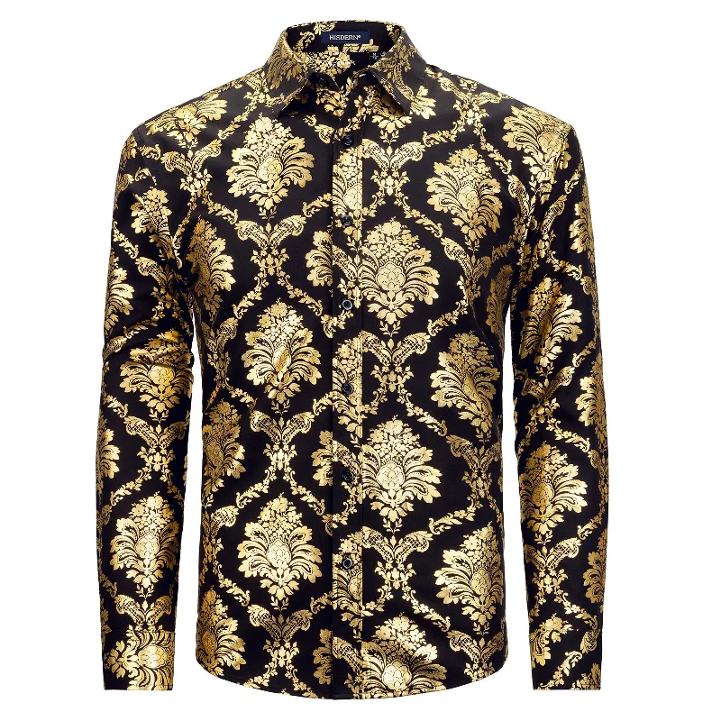 Midnight Sale Men's Long Sleeve Shirt With Printing- BLACK-1