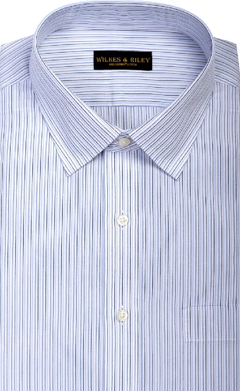 Massive Savings Classic Fit Blue & Navy Multi Stripe Spread Collar Supima® Cotton Non-Iron Broadcloth Dress Shirt Massive Savings Classic Fit Blue & Navy Multi Stripe Spread Collar Supima® Cotton Non-Iron Broadcloth Dress Shirt