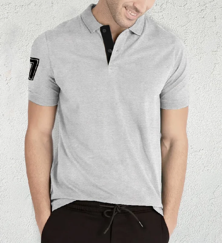 Reduced Prices Men Solid Polo Neck Cotton Blend Grey Black T-Shirt