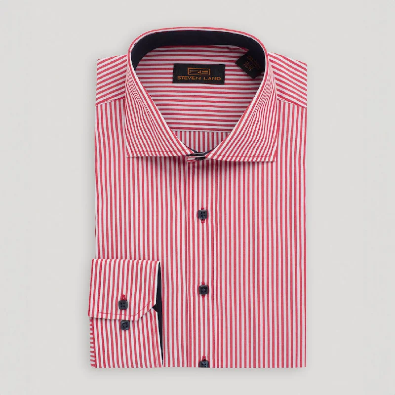 Unmissable Offer The Earl Striped Dress Shirt | Barrel Cuff & Spread Collar | Red