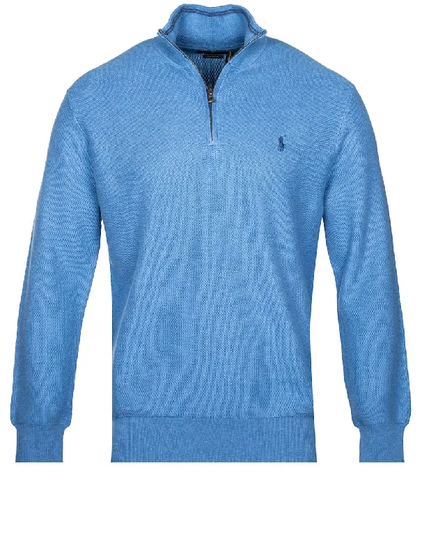 Seasonal Sale Pullover mit halbem Reißverschluss aus Pima-Textur Blau