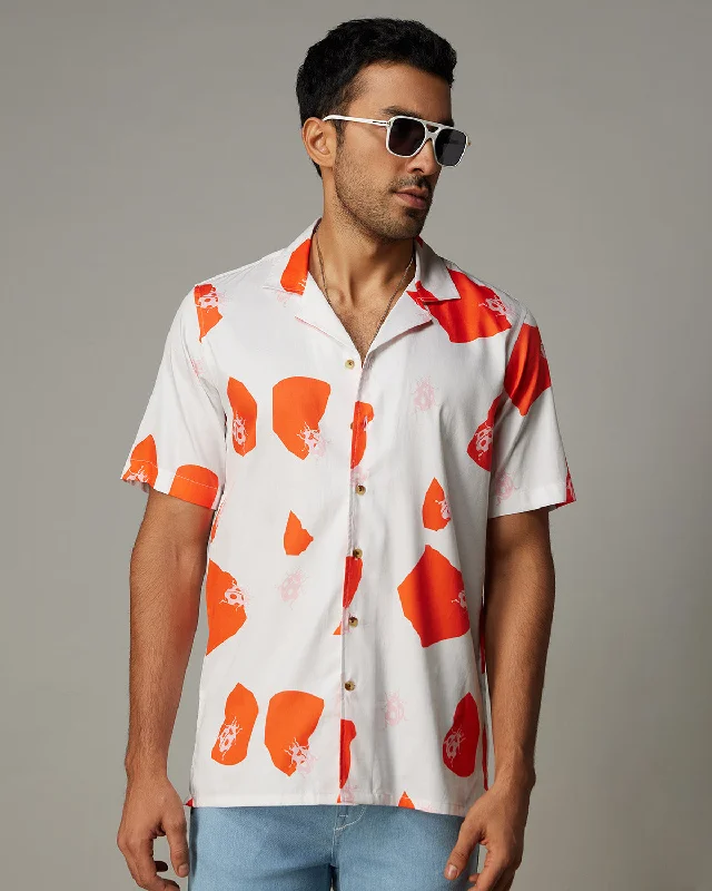 Year-End Clearance Abstract Printed Shirt - Orange & White