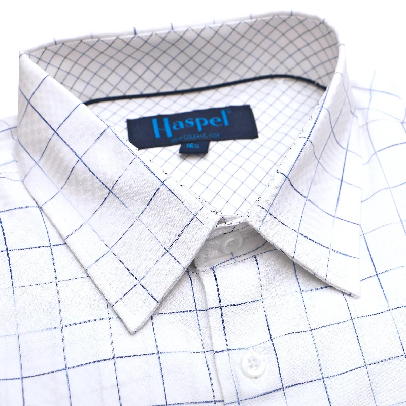 Members Only Light Blue Large Graph Check Tailored Fit Dress Shirt