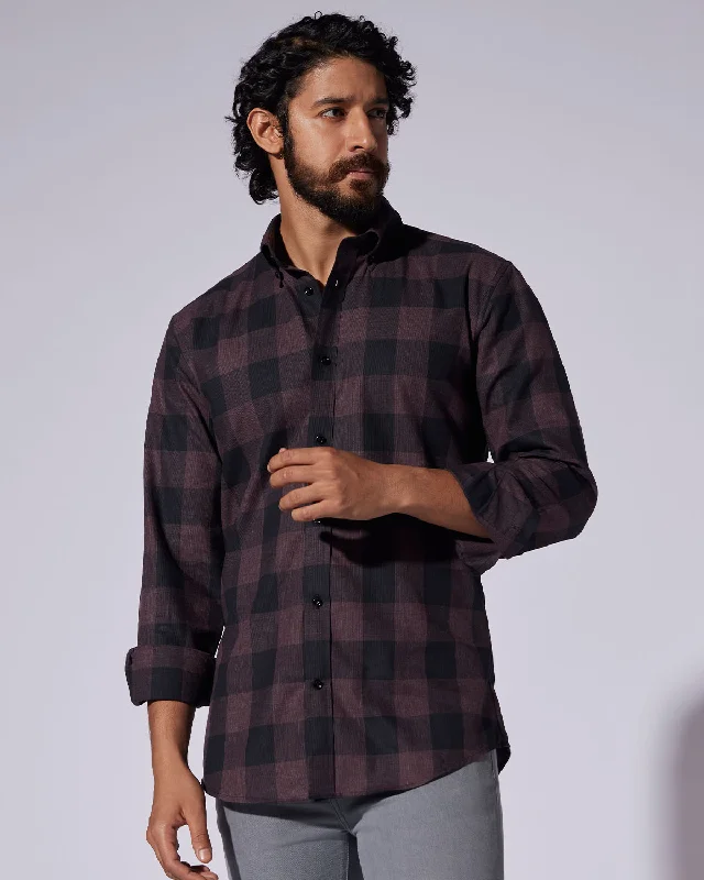 Blowout Sale Japanese Twill Checked Shirt - Maroon & Black
