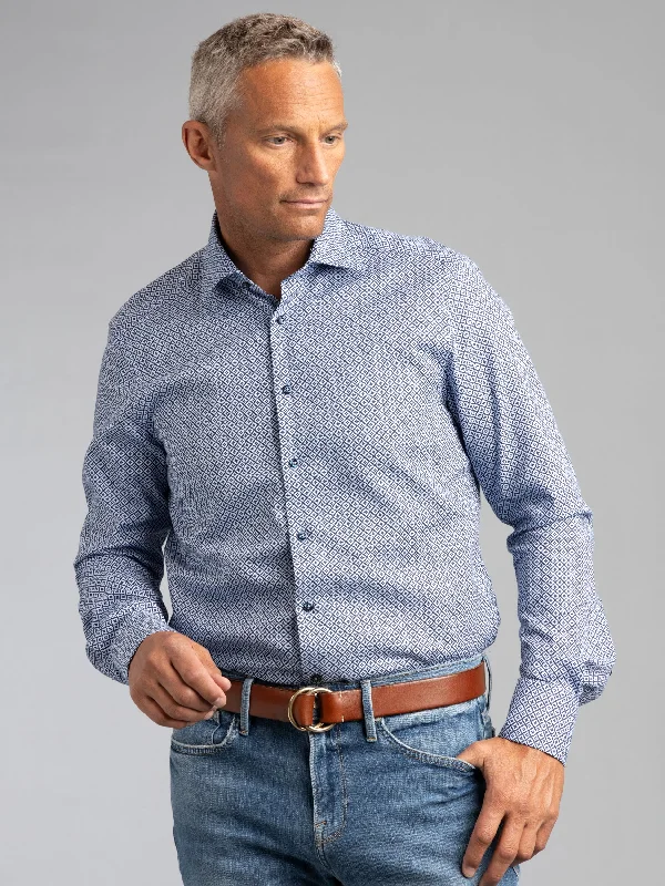 Seasonal Sale Blue Geometric Patterned Oxford Shirt