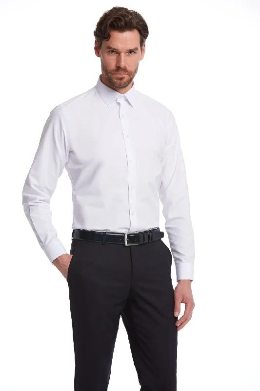Weekend Offers That Delight Comfort Fit Plain Cotton Blend White Dress Shirt