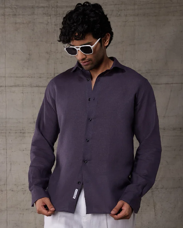 Flash Deal Soft Washed Linen Shirt - Dark Purple