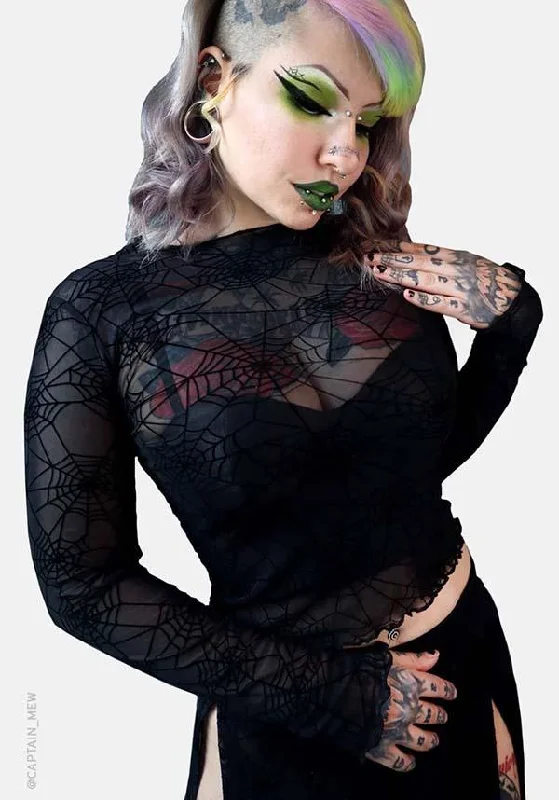 Best Seller Spider Web Mesh | LONG SLEEVE CROP TOP