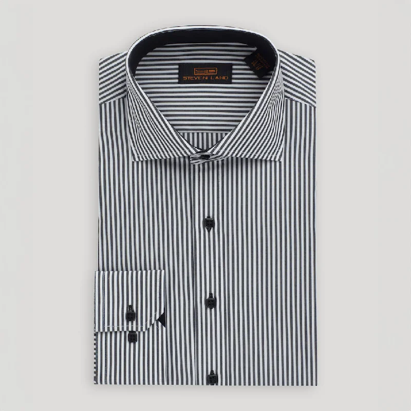 Today Only The Earl Striped Dress Shirt | Barrel Cuff & Spread Collar | Black